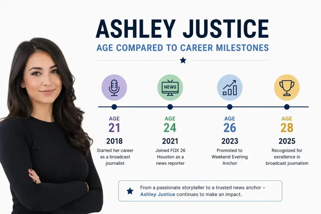 Ashley Justice Age Compared To Career Milestones